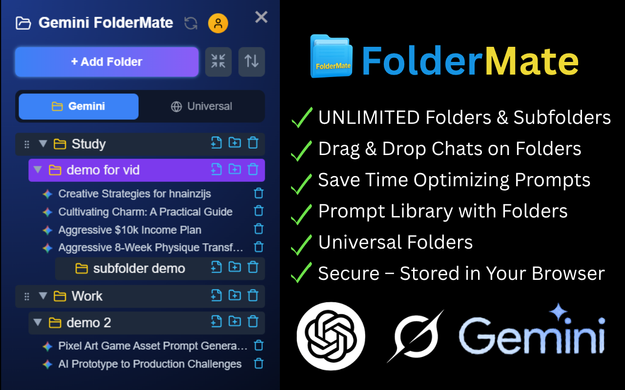 Gemini with Folders, Prompts, Foldermate for Gemini, Chatgpt, Grok - 截图 4