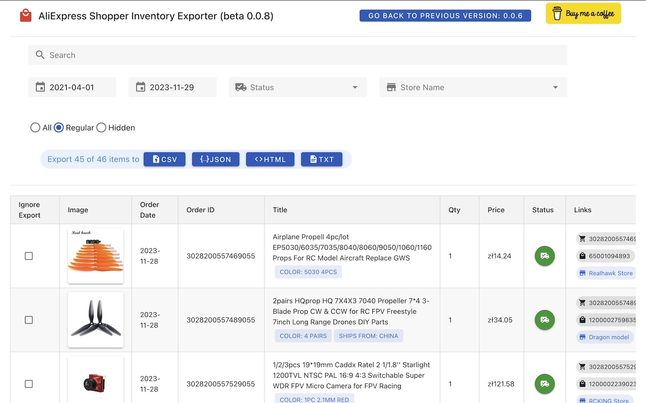 AliExpress Shopper Inventory - 截图 4