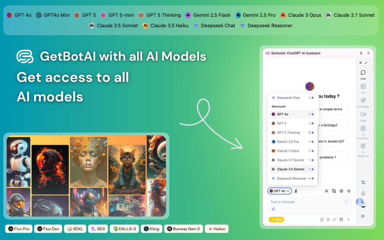 GetbotAI: Chat with all AI: Gemini, GPT-5, Claude, Veo, DeepSeek & More - 截图 4