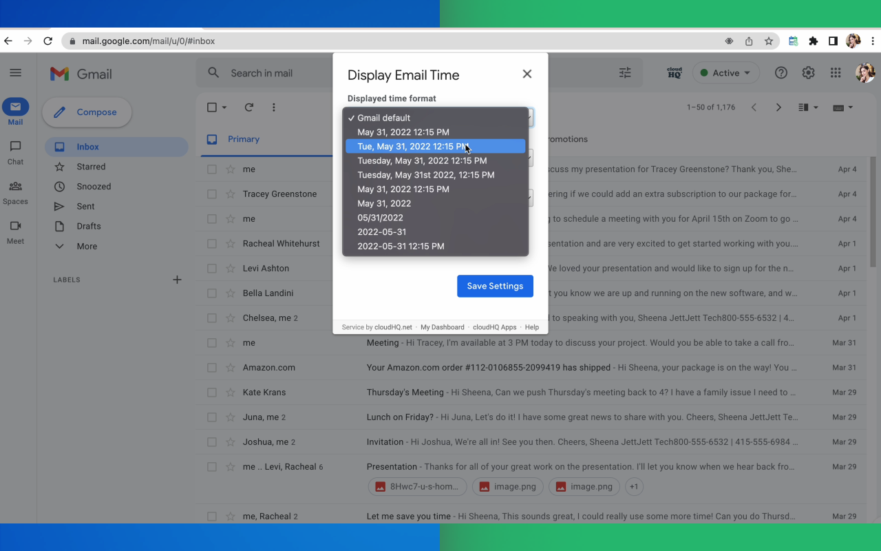 Display Email Time by cloudHQ - 截图 1