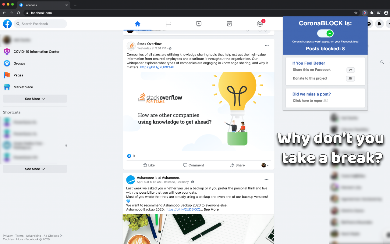 CoronaBLOCK for Facebook - 截图 4
