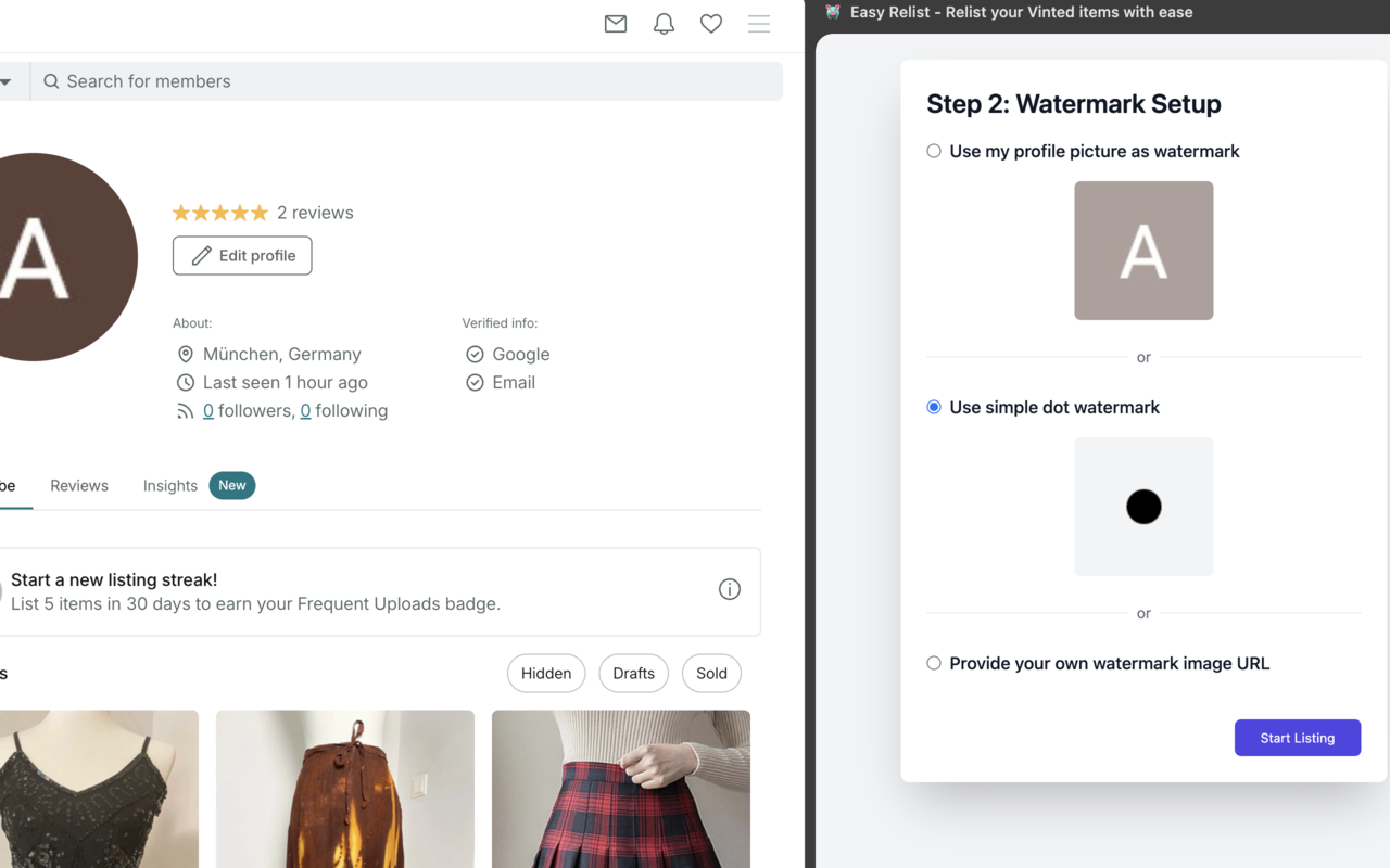 Easy Relist - Relist your Vinted items with watermarks - 截图 3