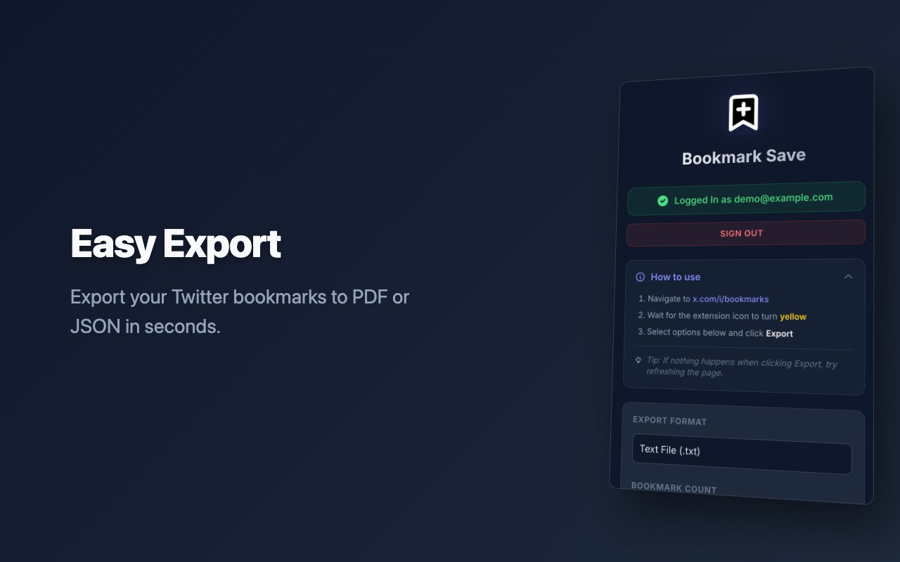 Bookmark Save: Export Twitter & X Bookmarks (PDF, CSV, MD) - 截图 3