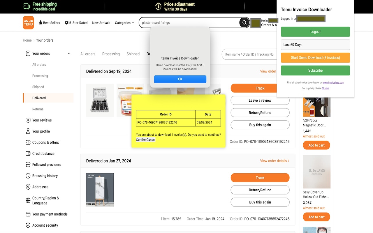 Temu Invoice Downloader - 截图 2