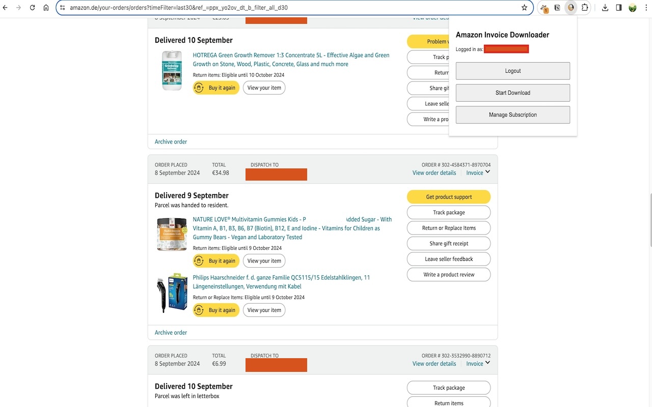 Amazon Invoice Downloader - 截图 3