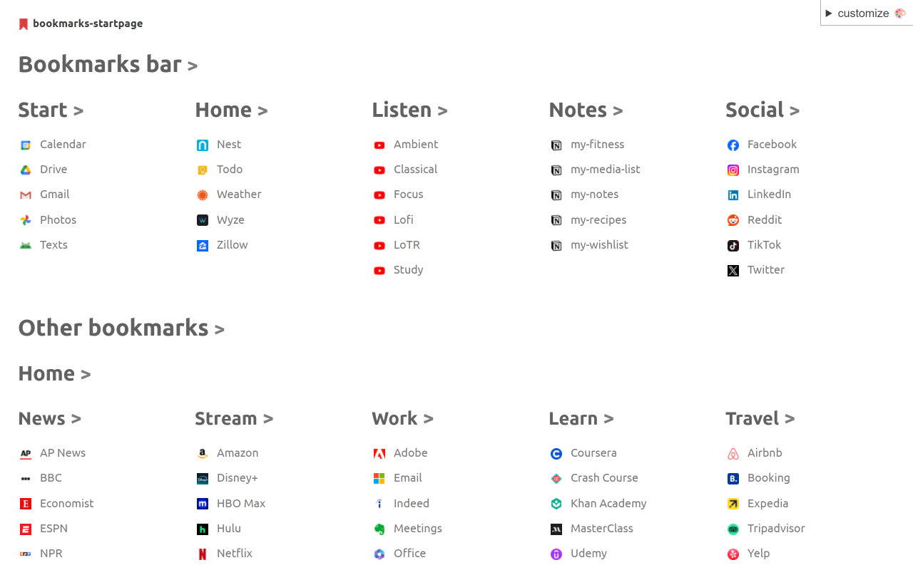 Bookmarks Startpage - 截图 3