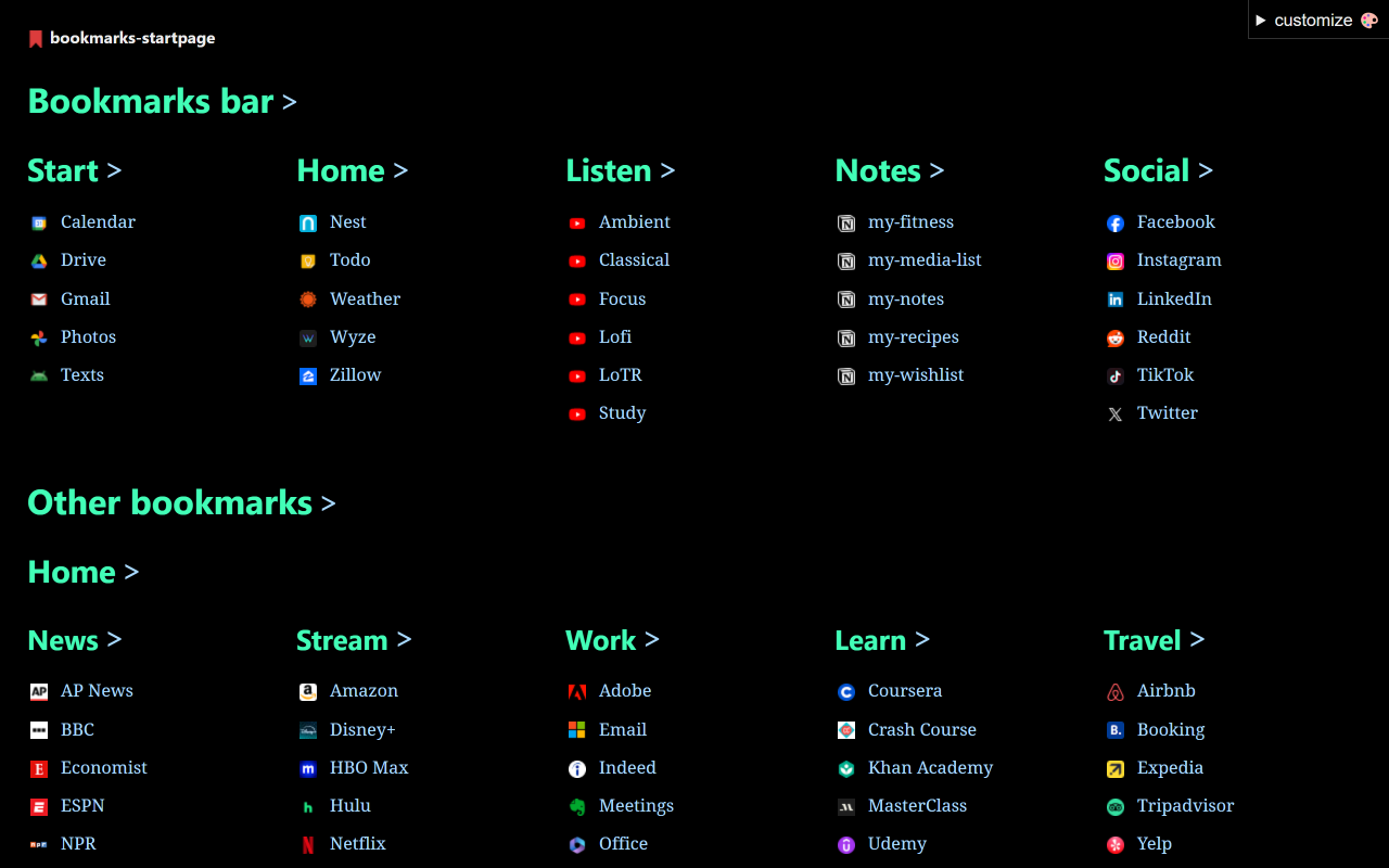 Bookmarks Startpage - 截图 4