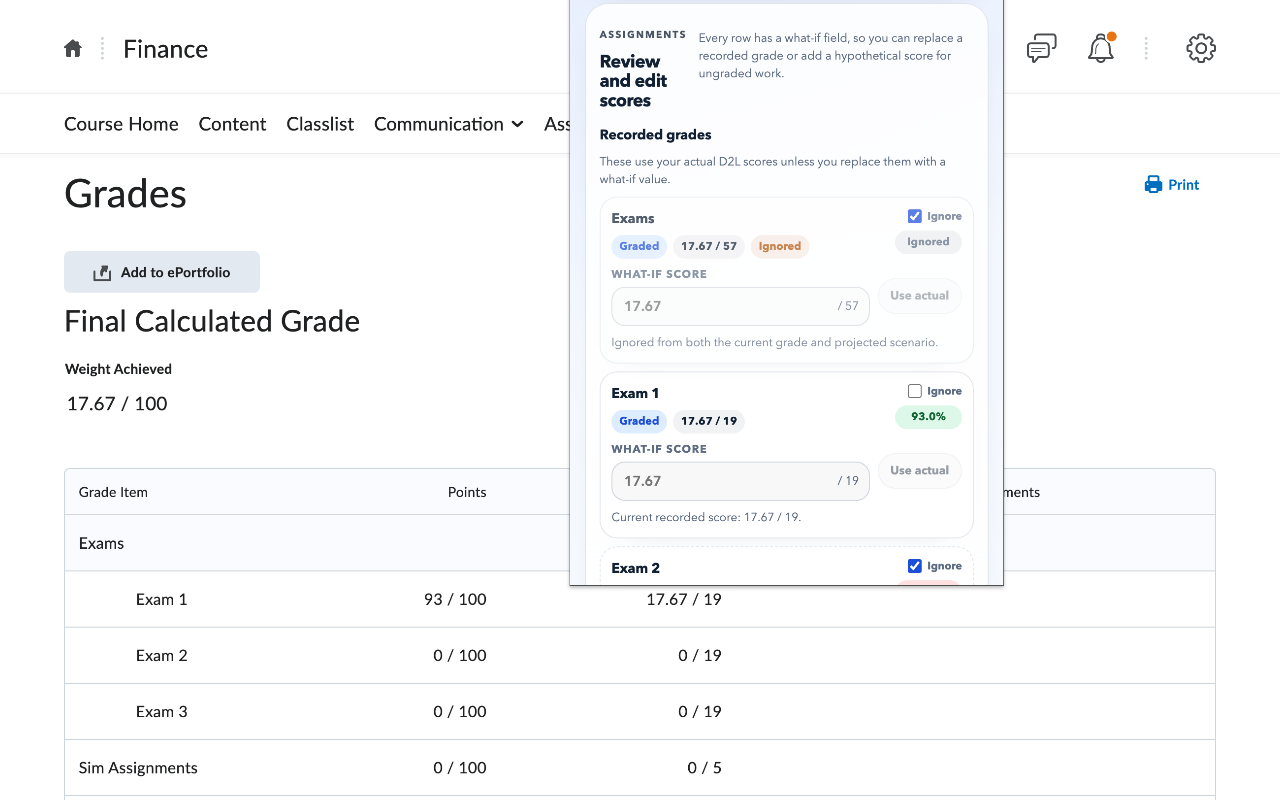 D2L Grade Calculator - 截图 1