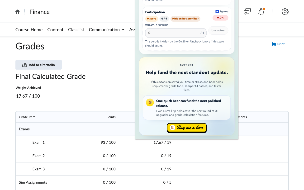 D2L Grade Calculator - 截图 2