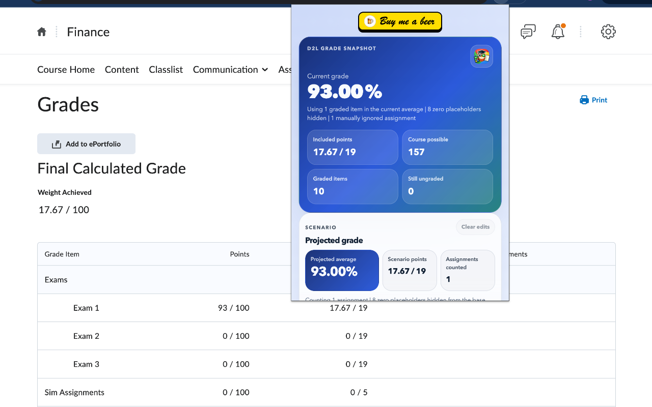 D2L Grade Calculator - 截图 3