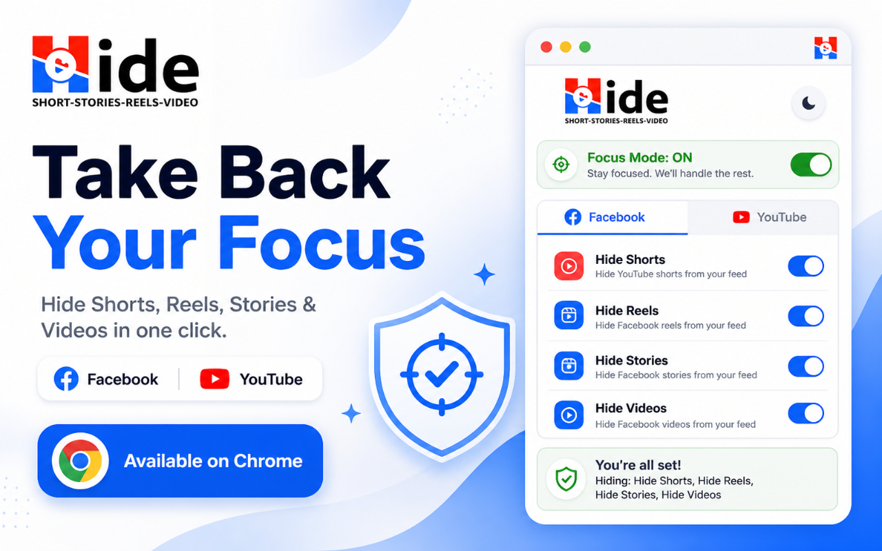 Hide Shorts, Reels & Stories for YouTube & Facebook - 截图 4
