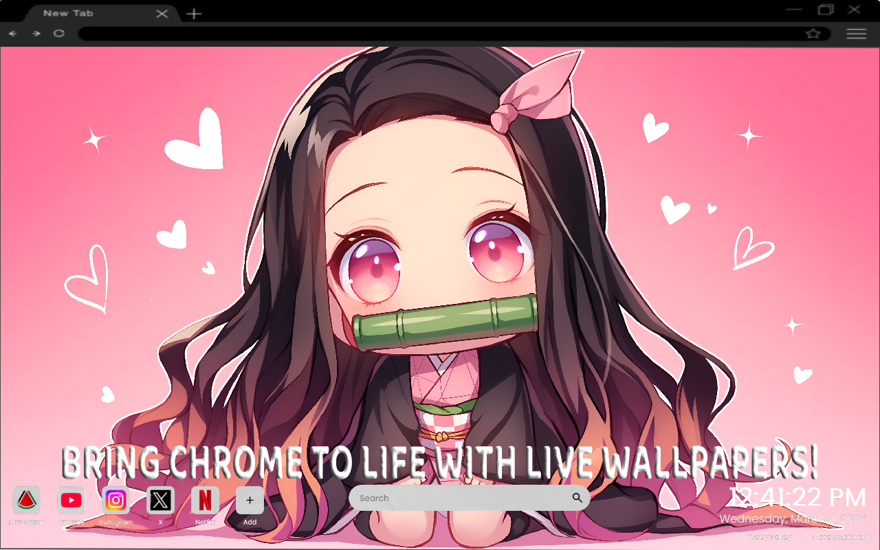 Chibi Nezuko Kamado Pink Heart Anime Live Wallpaper - 截图 2