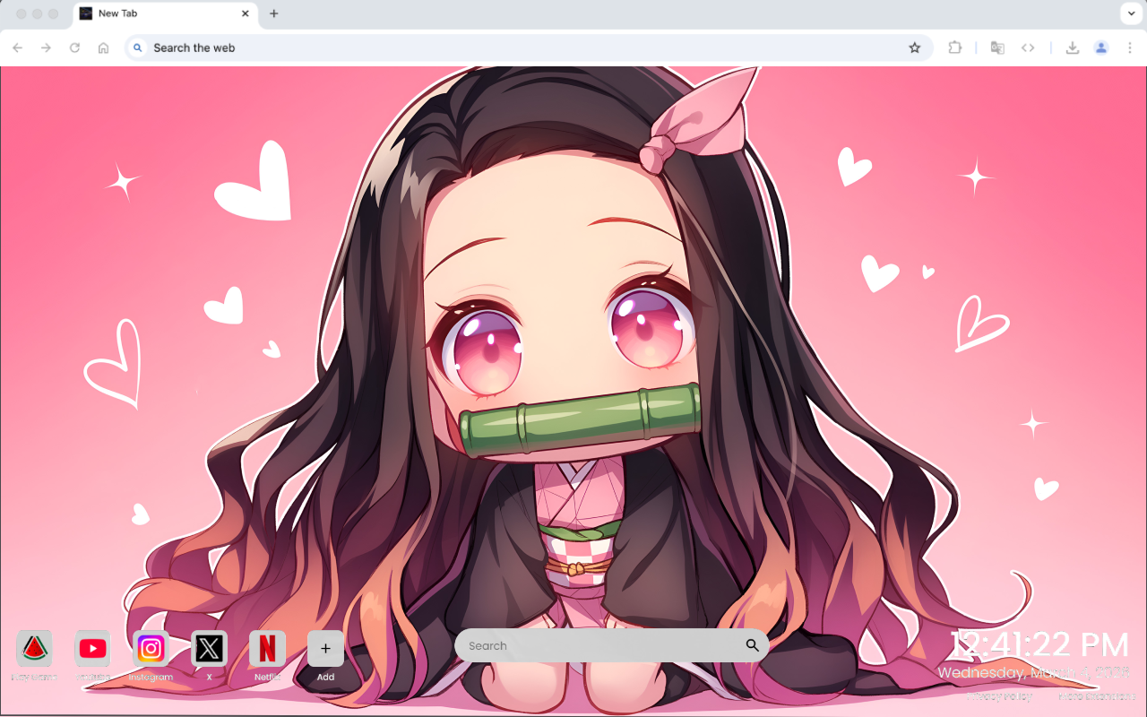 Chibi Nezuko Kamado Pink Heart Anime Live Wallpaper - 截图 4