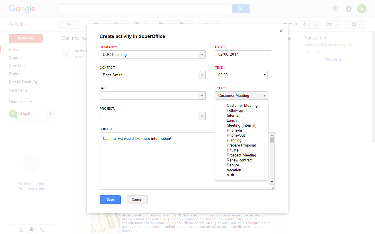 SuperOffice Gmail Link - 截图 3