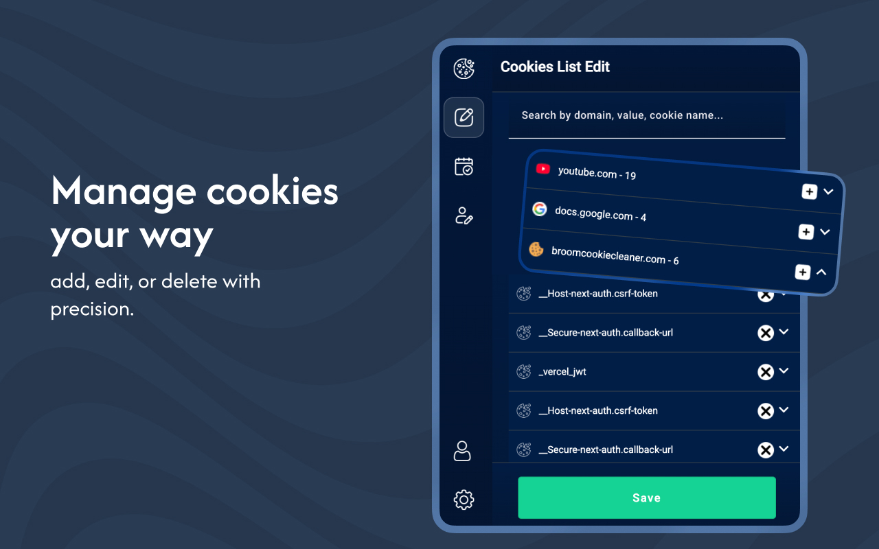 Broom Cookie Cleaner & Cookie Editor - 最适合 Chrome - 截图 4