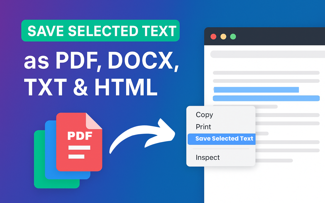 保存选中文本 – 转换为 PDF、DOCX、TXT 和 HTML - 截图 3