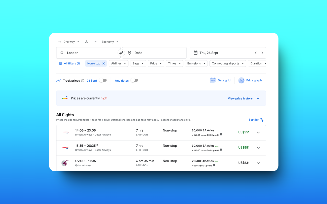 Award Travel Finder - Points & Miles on Google Flights - 截图 2