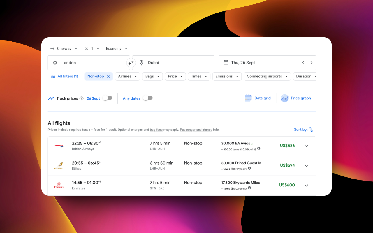 Award Travel Finder - Points & Miles on Google Flights - 截图 4