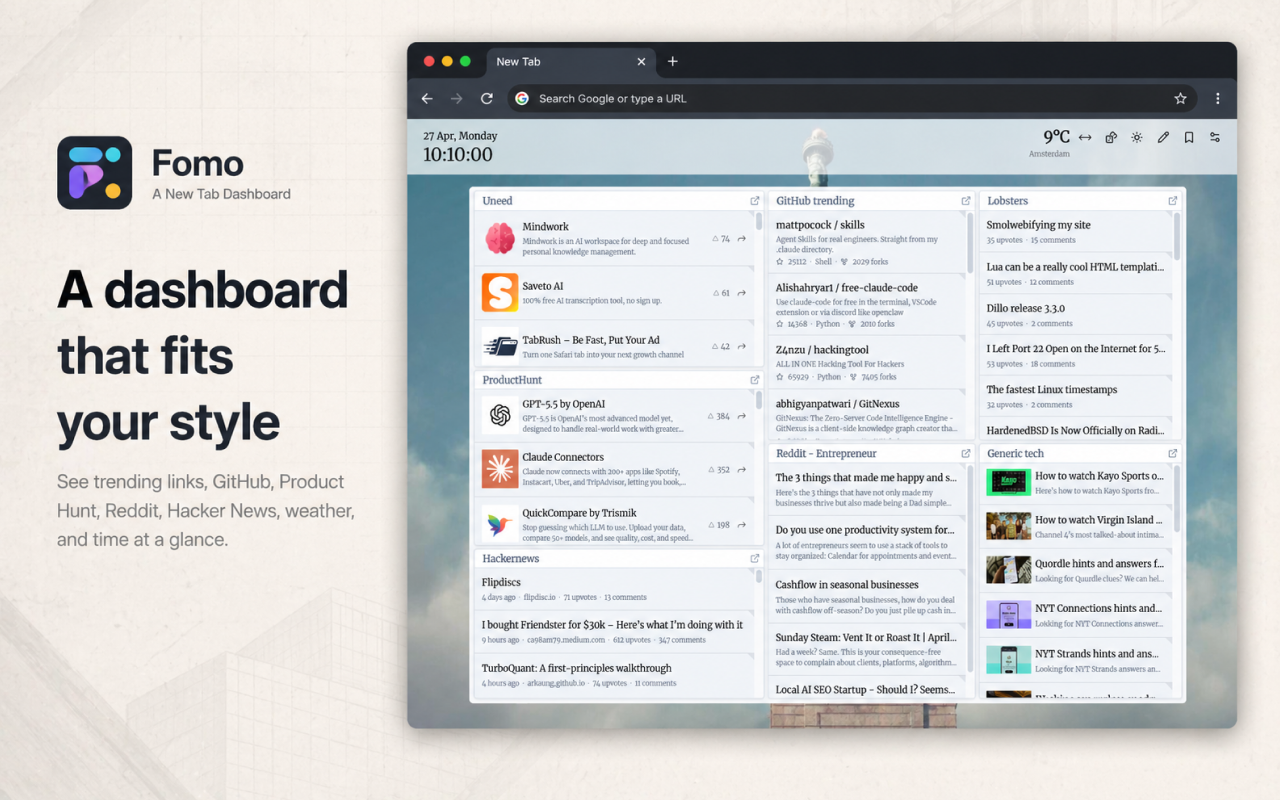 FOMO - A new-tab dashboard made for you - 截图 2