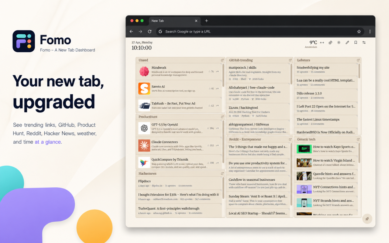 FOMO - A new-tab dashboard made for you - 截图 4