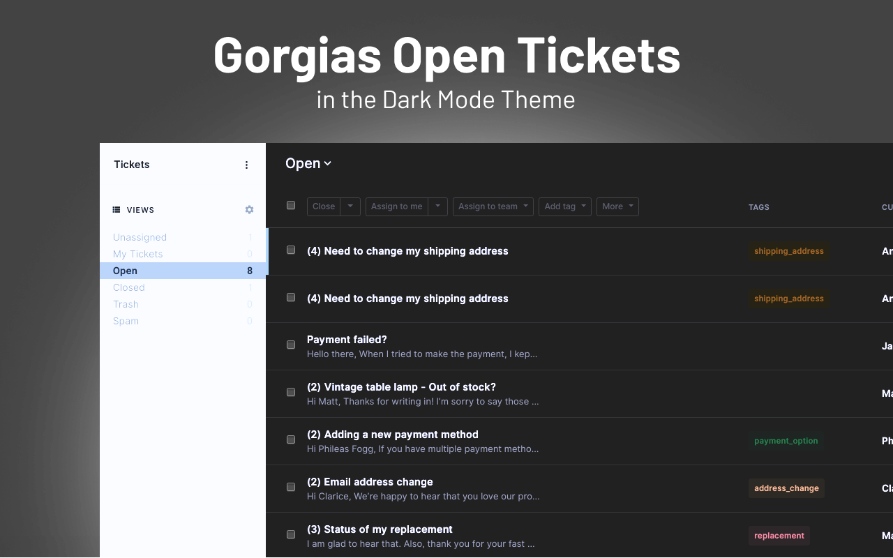 Dark mode for Gorgias - 截图 2
