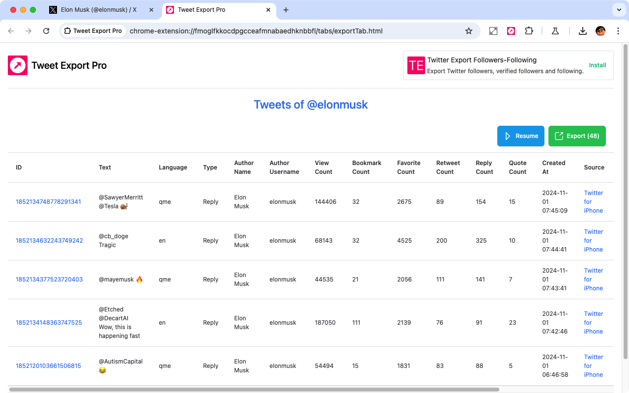 Export Tweets from User, Hashtag, and Search Term - 截图 4