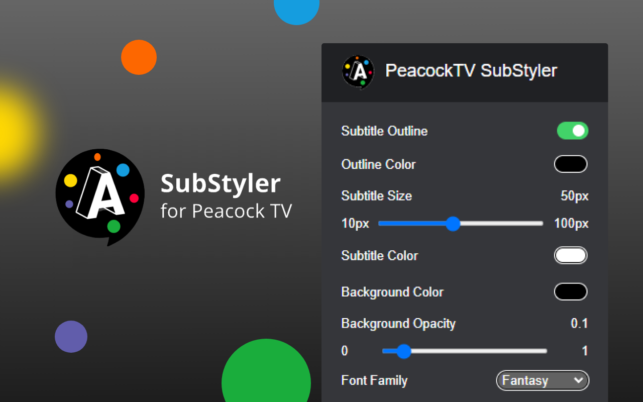 PeacockTV字幕样式调整器 - 截图 1