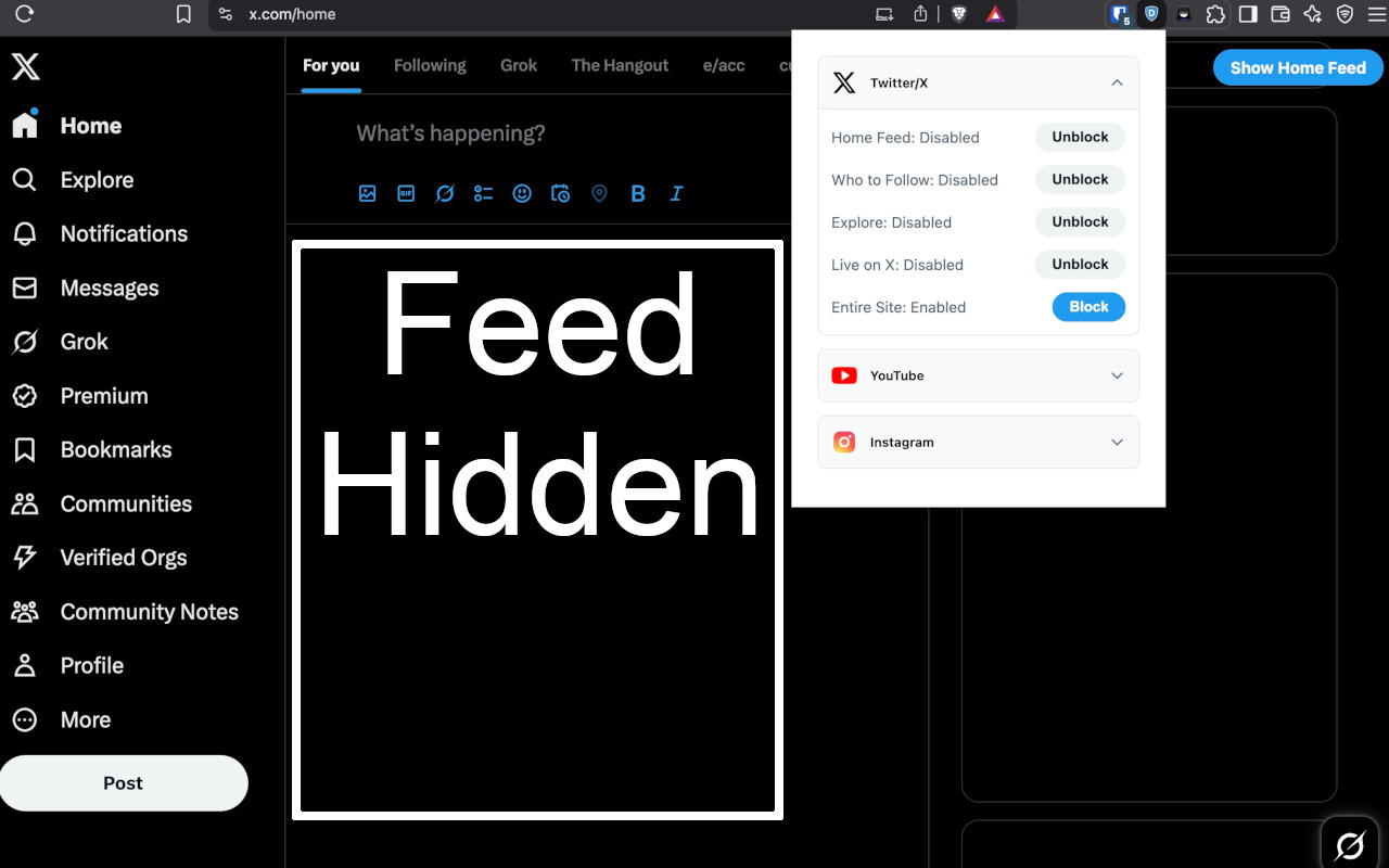 Block & Hide Feeds for X/Twitter, Instagram, YouTube - Distraktless - 截图 1