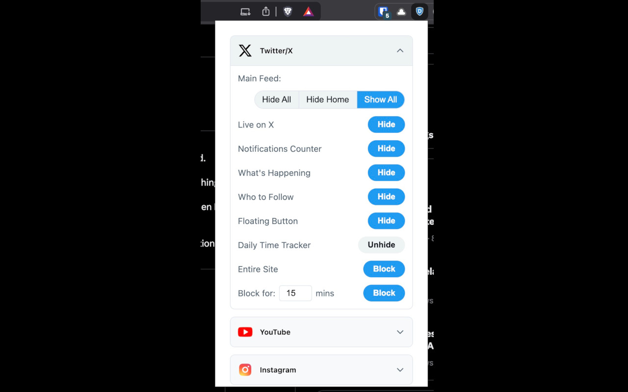 Block & Hide Feeds for X/Twitter, Instagram, YouTube - Distraktless - 截图 2