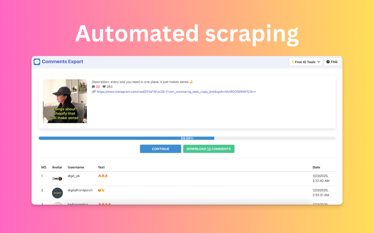 Comments Export - Post Comments Exporter and Scraper for Social Media - 截图 2