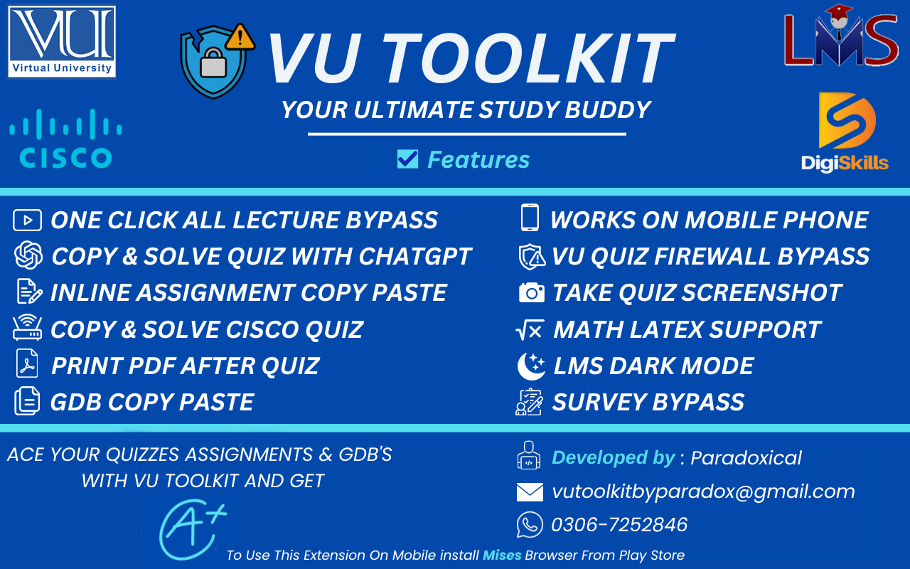 VU Toolkit - Quiz Firewall Bypasser DigiSkills & Cisco Study Buddy - 截图 1