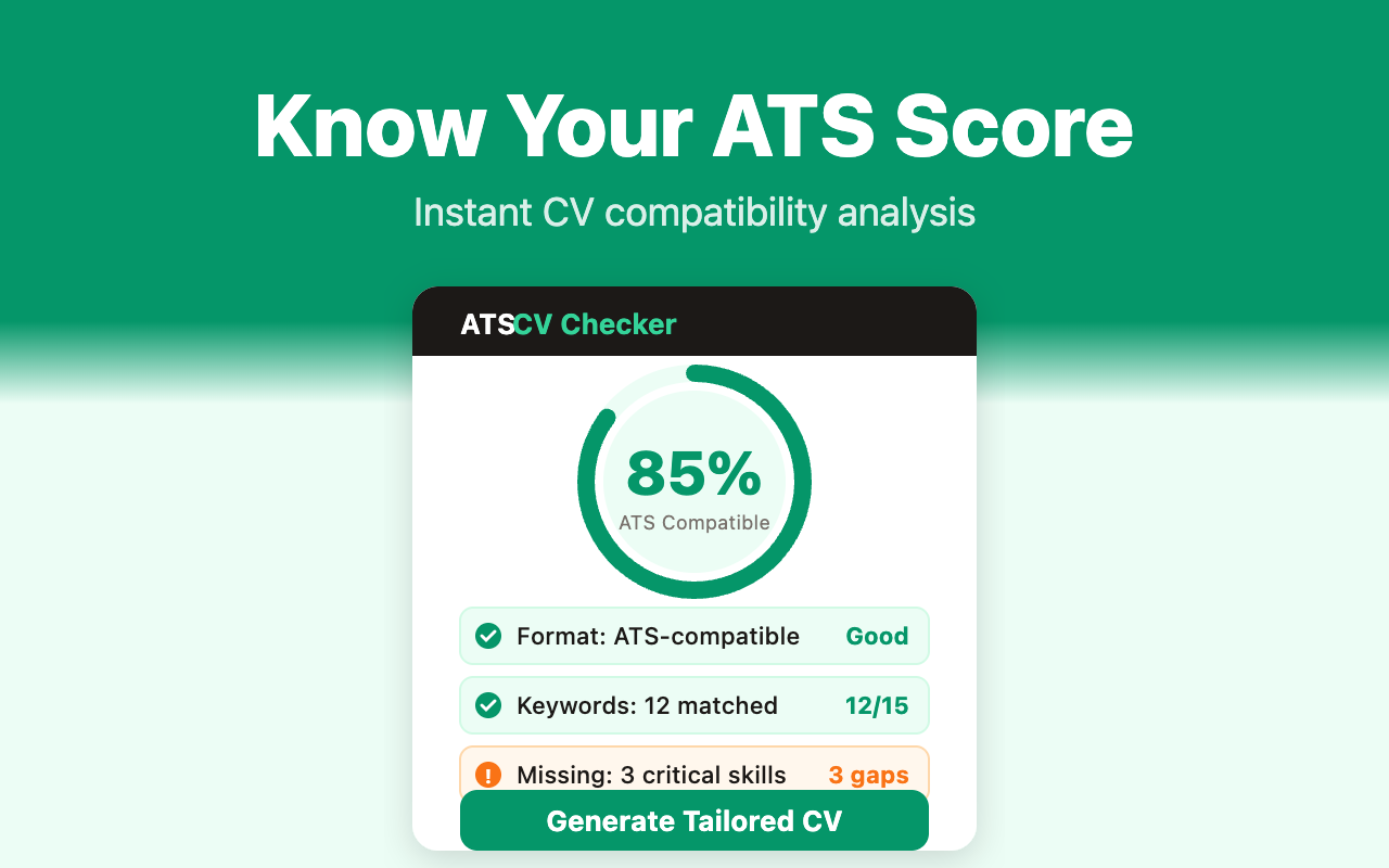 ATS CV Checker — Tailored Resume Generator & Job Match Score - 截图 1