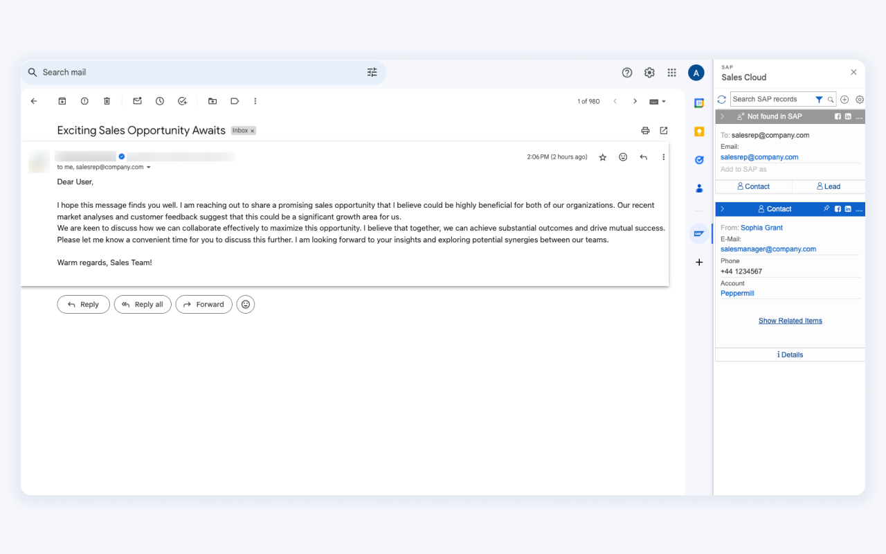 SAP Sales Cloud for Gmail - 截图 1