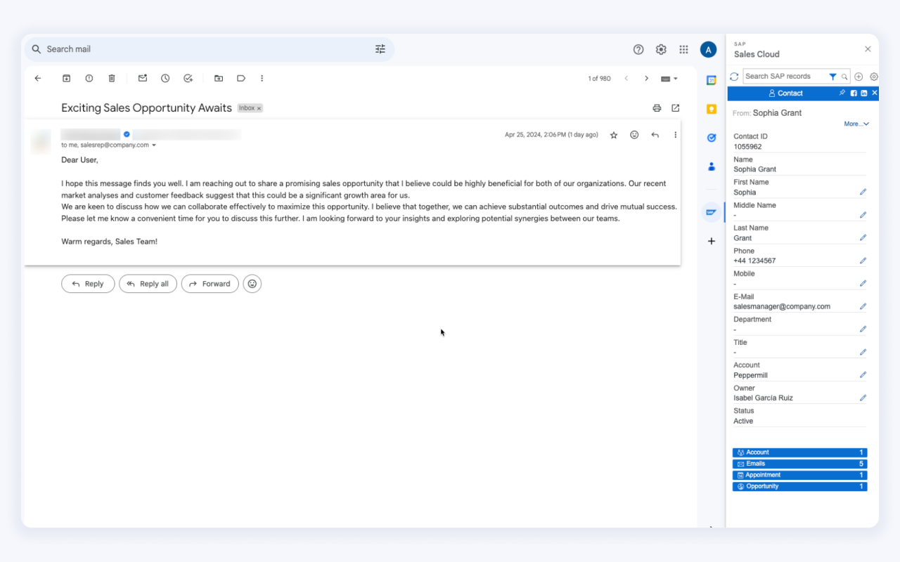 SAP Sales Cloud for Gmail - 截图 2