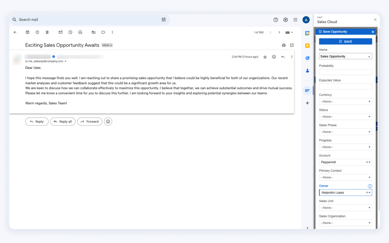 SAP Sales Cloud for Gmail - 截图 3
