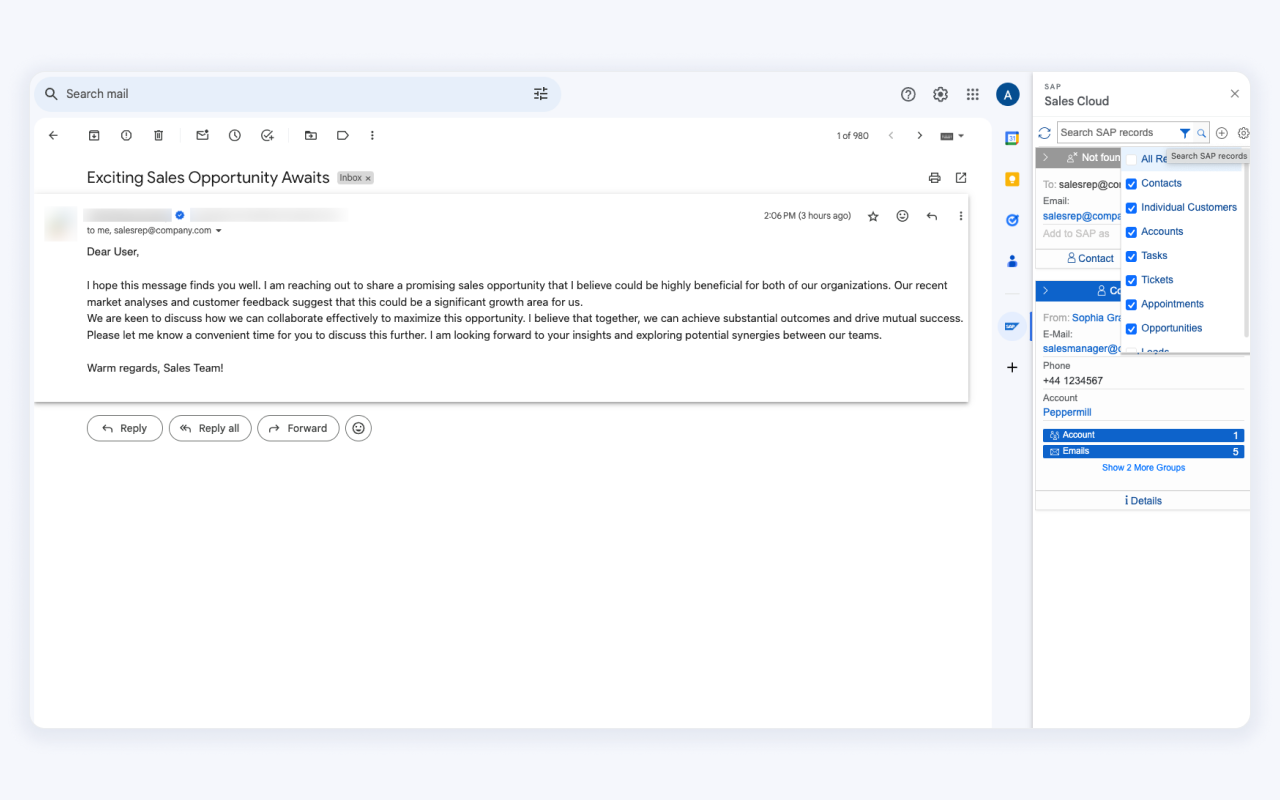 SAP Sales Cloud for Gmail - 截图 4