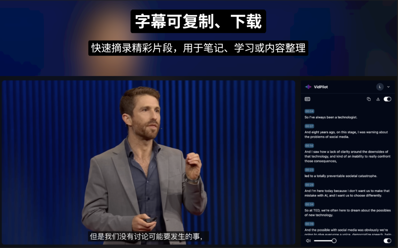VidPilot - 使用 ChatGPT & Claude & DeepSeek & Gemini 的 YouTube 视频总结、字幕翻译与中文配音 - 截图 4