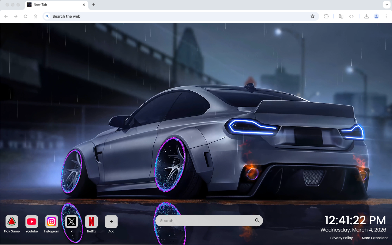BMW M4 Neon Rain Night Drift Live Wallpaper - 截图 1