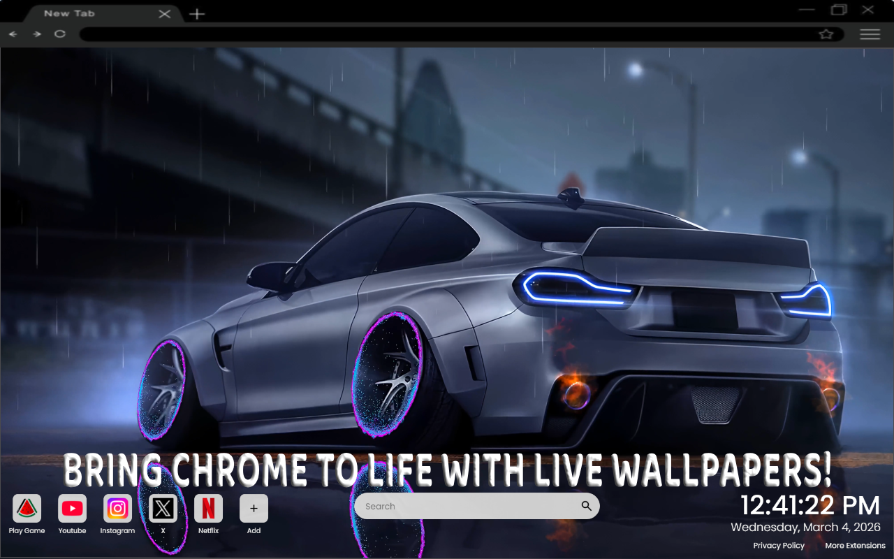 BMW M4 Neon Rain Night Drift Live Wallpaper - 截图 3