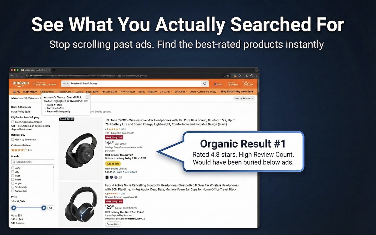 De-Sponsor for Amazon: Free, open source ad blocker for Amazon Search - 截图 1