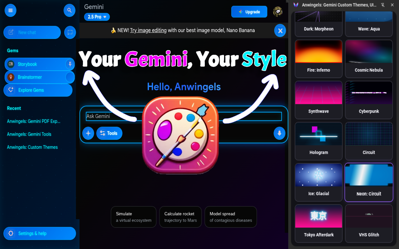 Anwingels: Premium Themes, Live Editor & Export Gemini 3 Chat to PDF - 截图 1