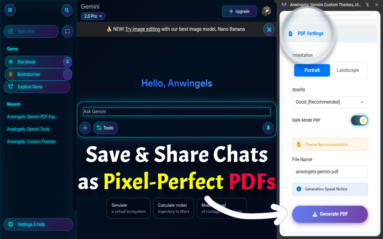 Anwingels: Premium Themes, Live Editor & Export Gemini 3 Chat to PDF - 截图 5