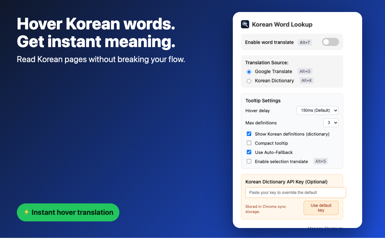 Korean Word Lookup - Hover & Select Translate - 截图 5