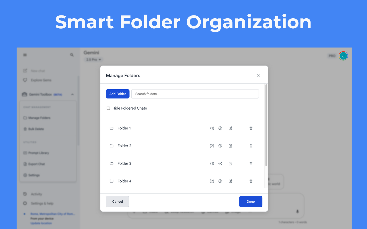Toolbox for Gemini | Folders, Export, Bulk Delete - 截图 4