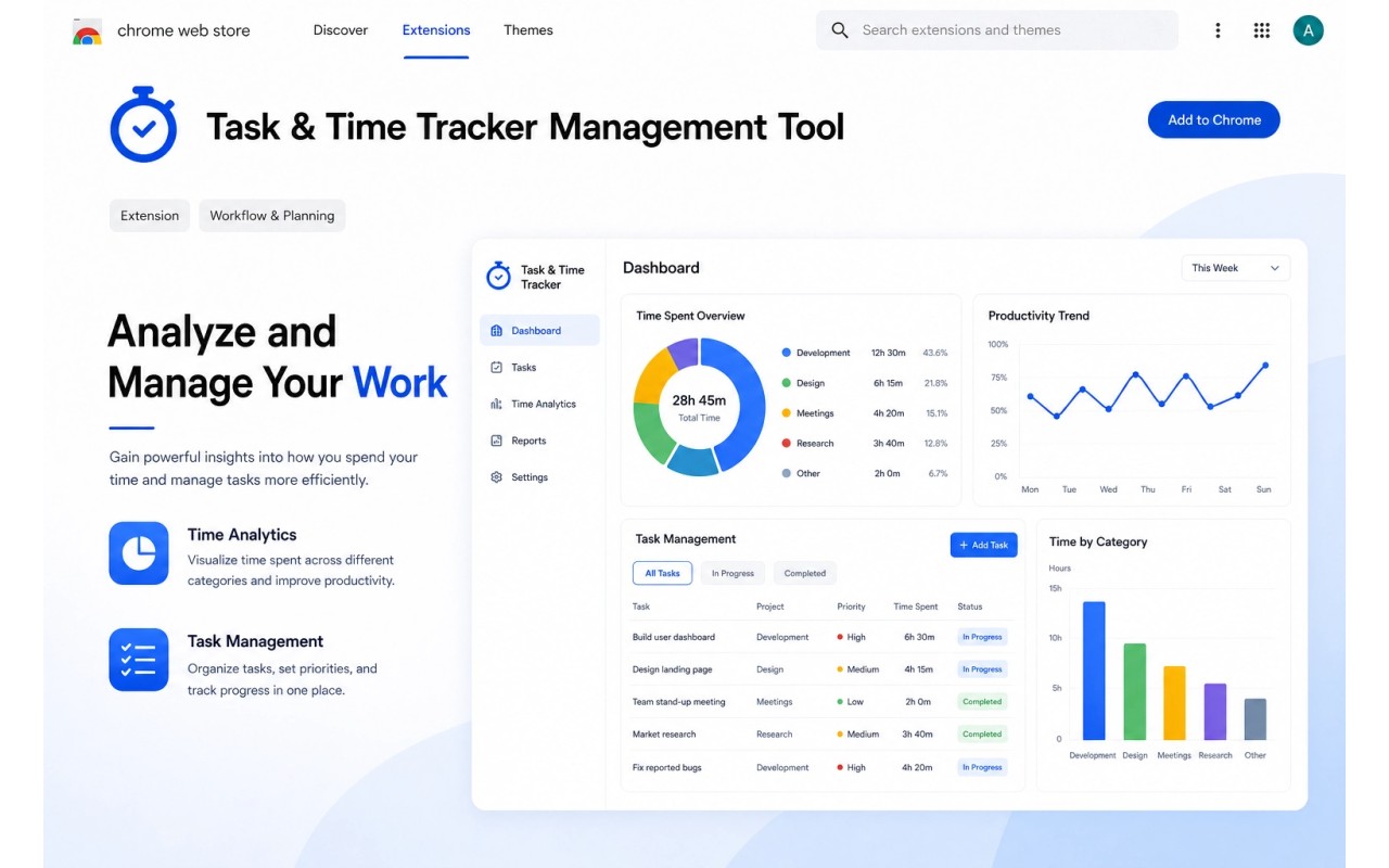 Task & Time Tracker Management Tool – Track, Analyze & Manage Work - 截图 1