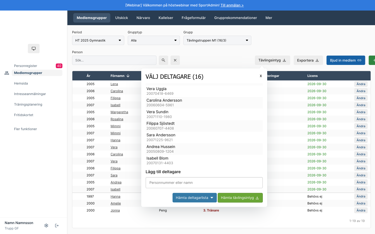 SportAdmin Tydliga/Pensum Export - 截图 1