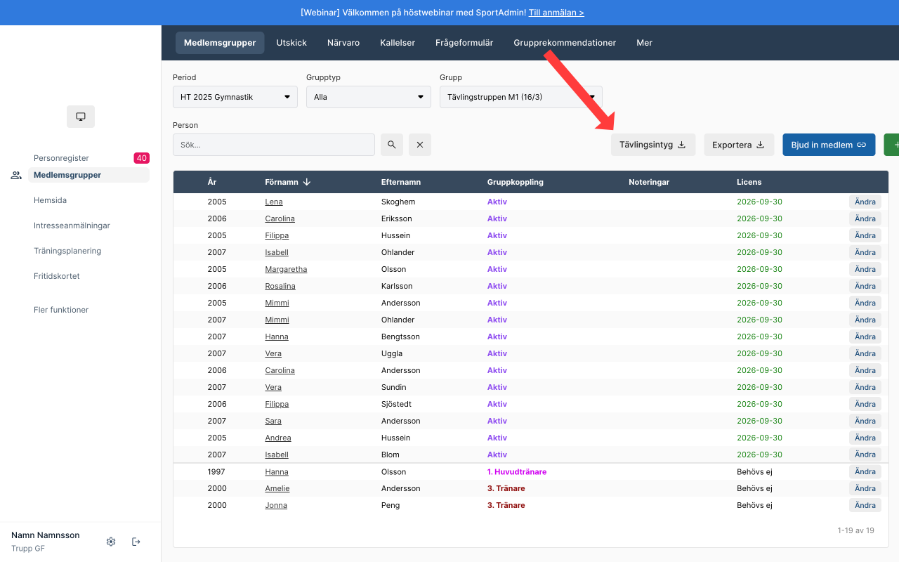 SportAdmin Tydliga/Pensum Export - 截图 2