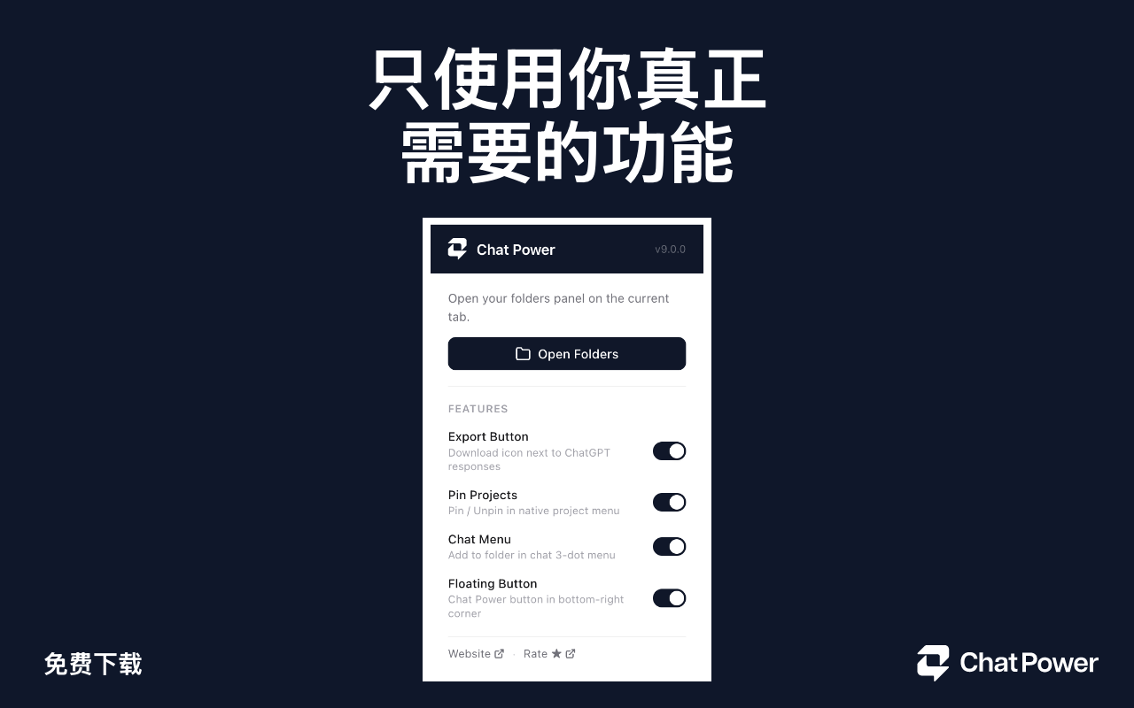 ChatGPT 转 PDF — 免费扩展：存档、Markdown、文件夹与置顶项目 - 截图 2
