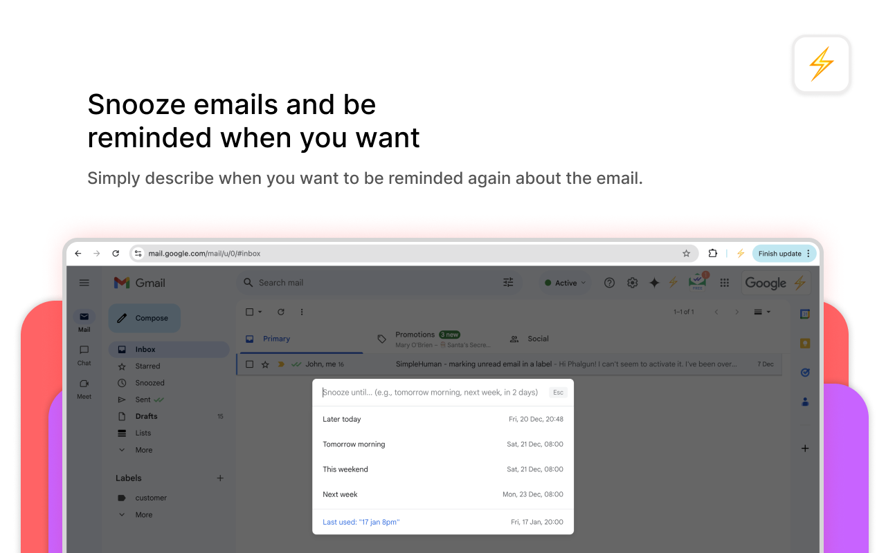 CMDK - Read Receipts, Split Inbox, Hotkeys & Reminders for Gmail - 截图 1