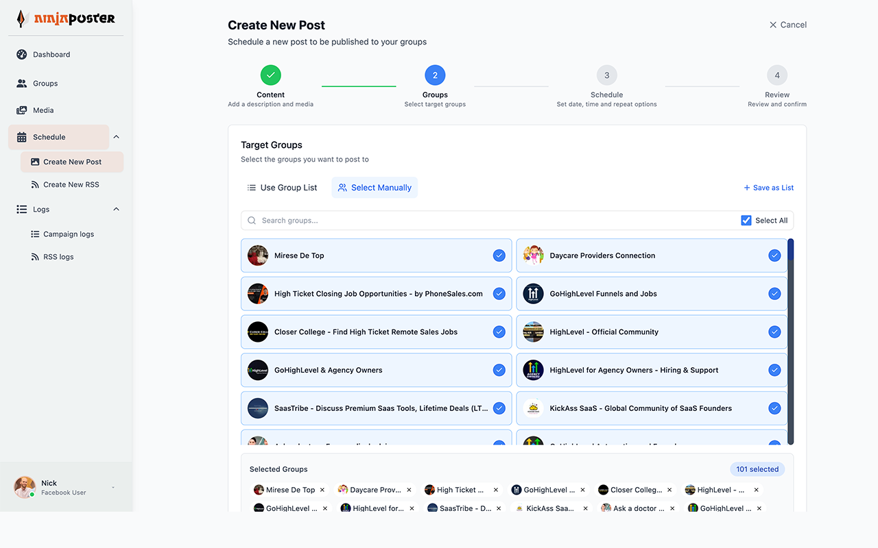 NinjaPoster - Auto Post to Facebook™ Groups Organically (AI-Powered) - 截图 1